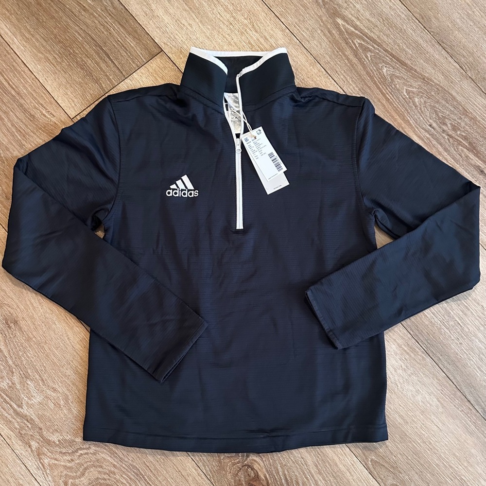 Adidas AEROREADY 1/4 Zip Pullover Black White IS1094 Womens Small NWT